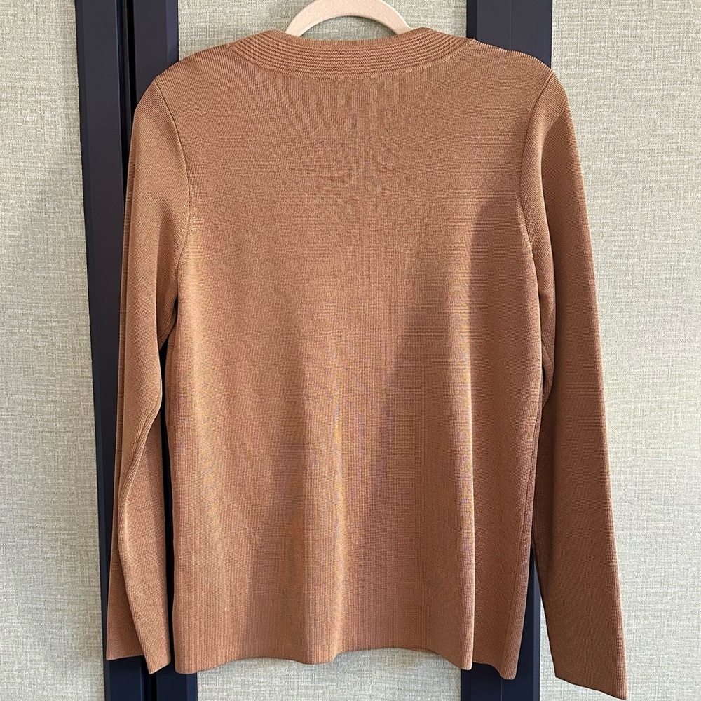 Vintage 100% Silk Dana Buchman Fine Knit Textured Gold Zip Up Cardigan, Size M - Picture 3 of 7